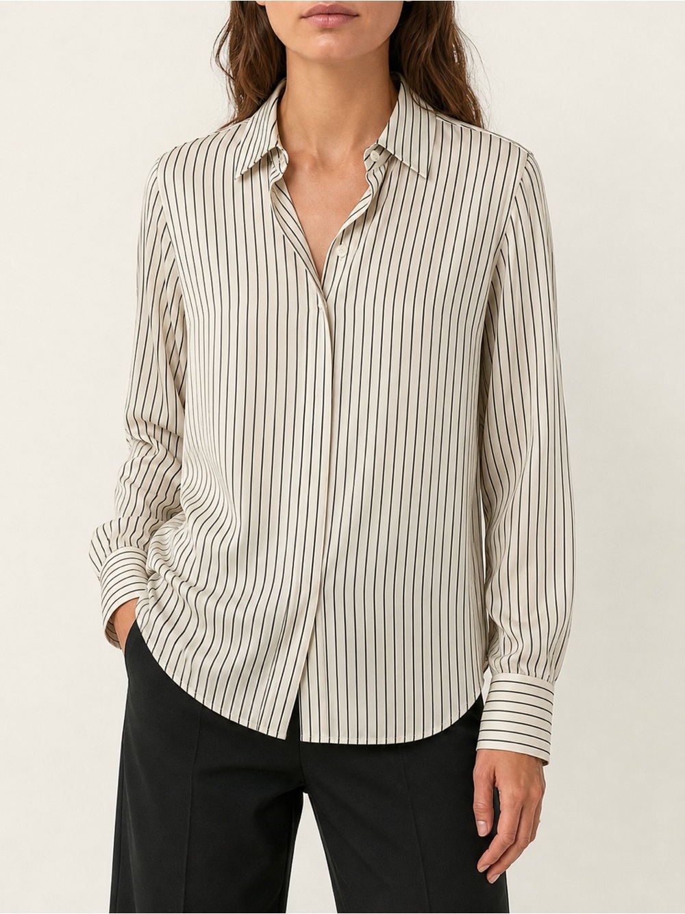 rag & bone Cream and Black Striped Silk Button-Down Shirt Size XS